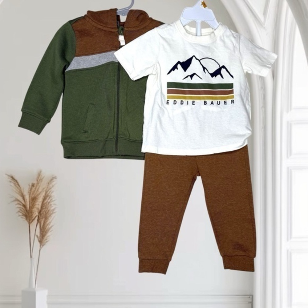 Eddie Bauer Green and Brown 3 piece Matching Set with Hooded Sweater 18M